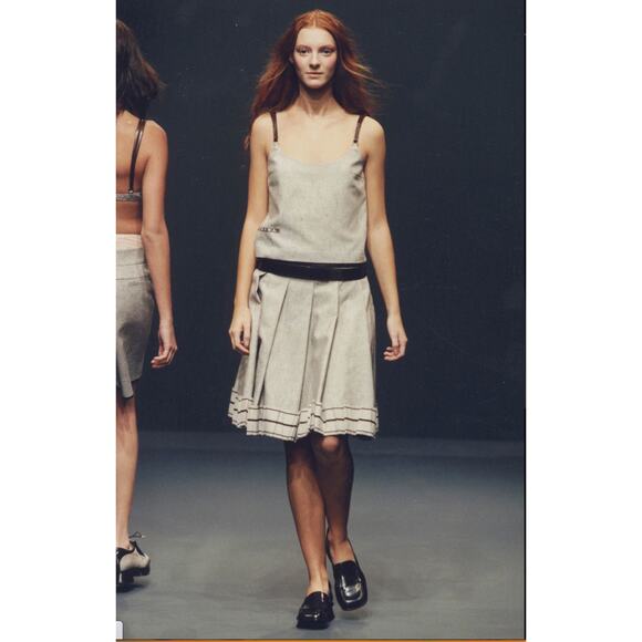 Prada SS 1999 Beige Tank Vest with Brown Leather Accents - Picture 1 of 7